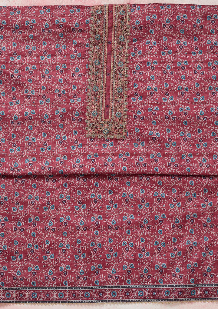 Onion Pink Zariwork (Gold) Chanderi Unstitched Salwar Suit