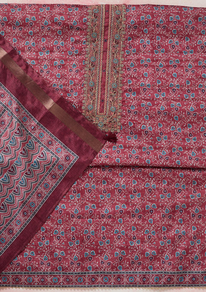 Onion Pink Zariwork (Gold) Chanderi Unstitched Salwar Suit