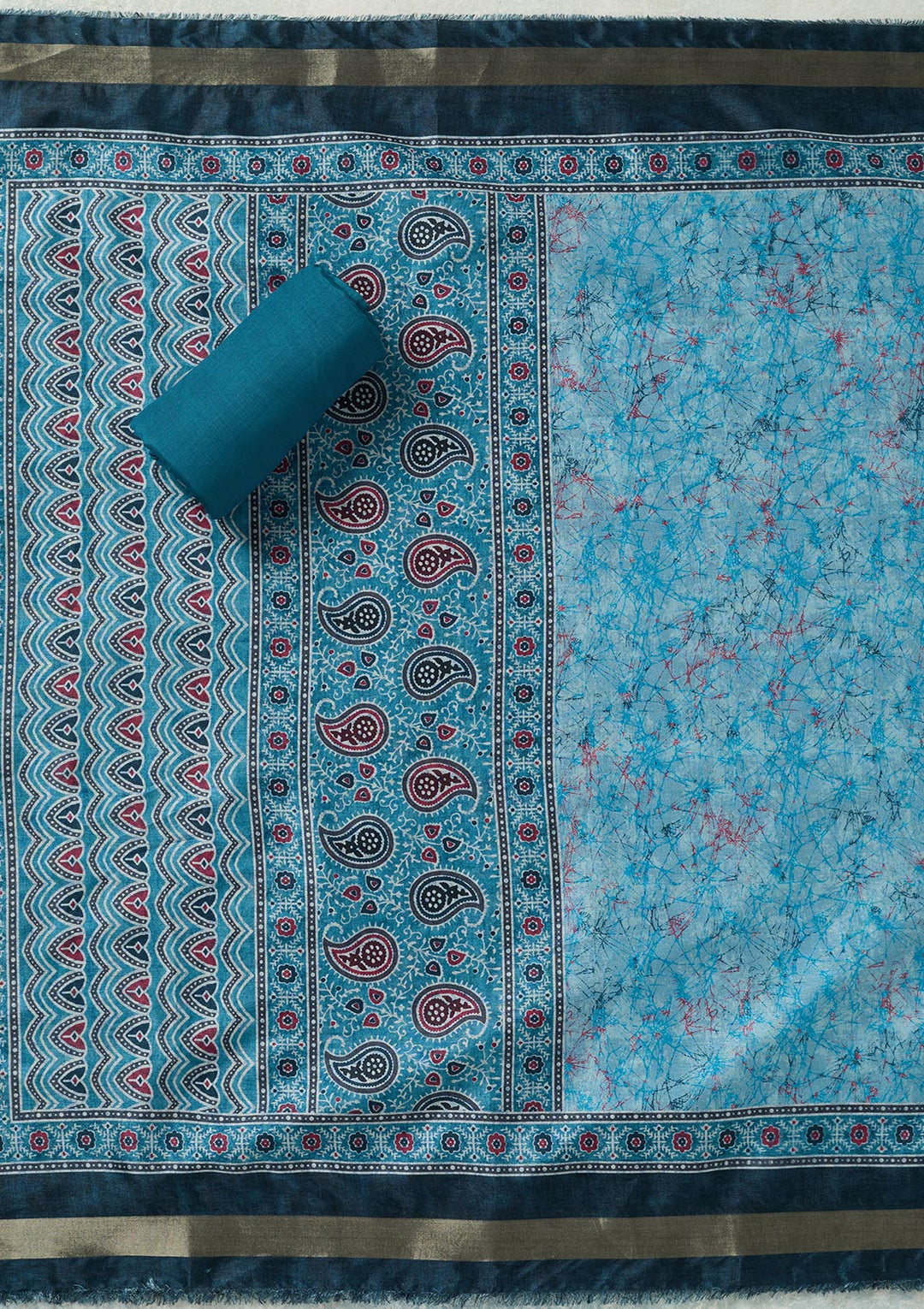 Sky Blue Zariwork (Gold) Chanderi Unstitched Salwar Suit