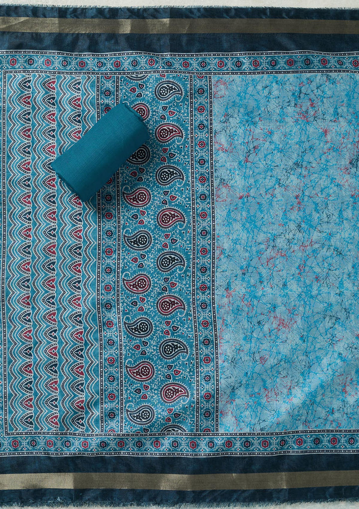 Sky Blue Zariwork (Gold) Chanderi Unstitched Salwar Suit