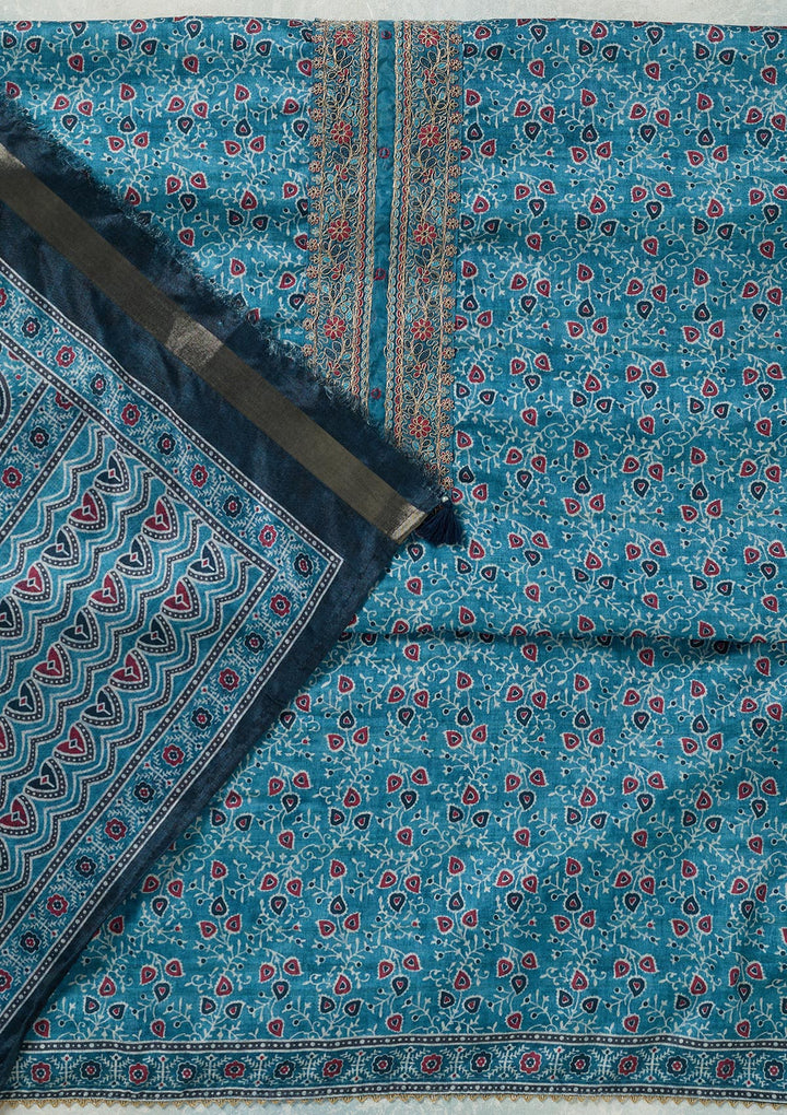 Sky Blue Zariwork (Gold) Chanderi Unstitched Salwar Suit