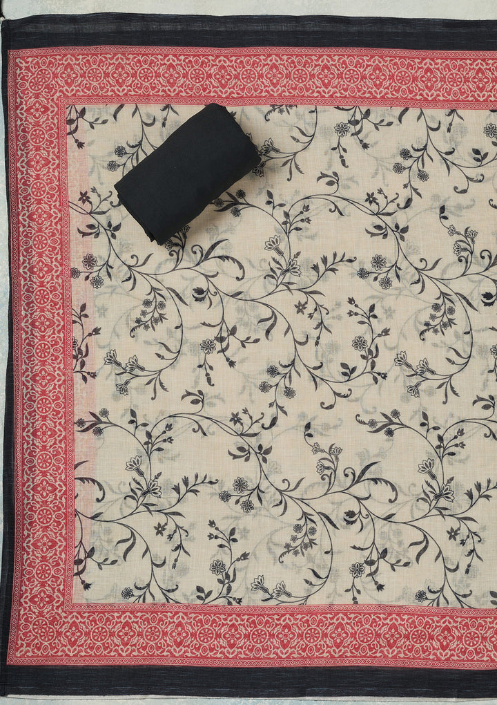 Black Threadwork Linen Unstitched Salwar Suit