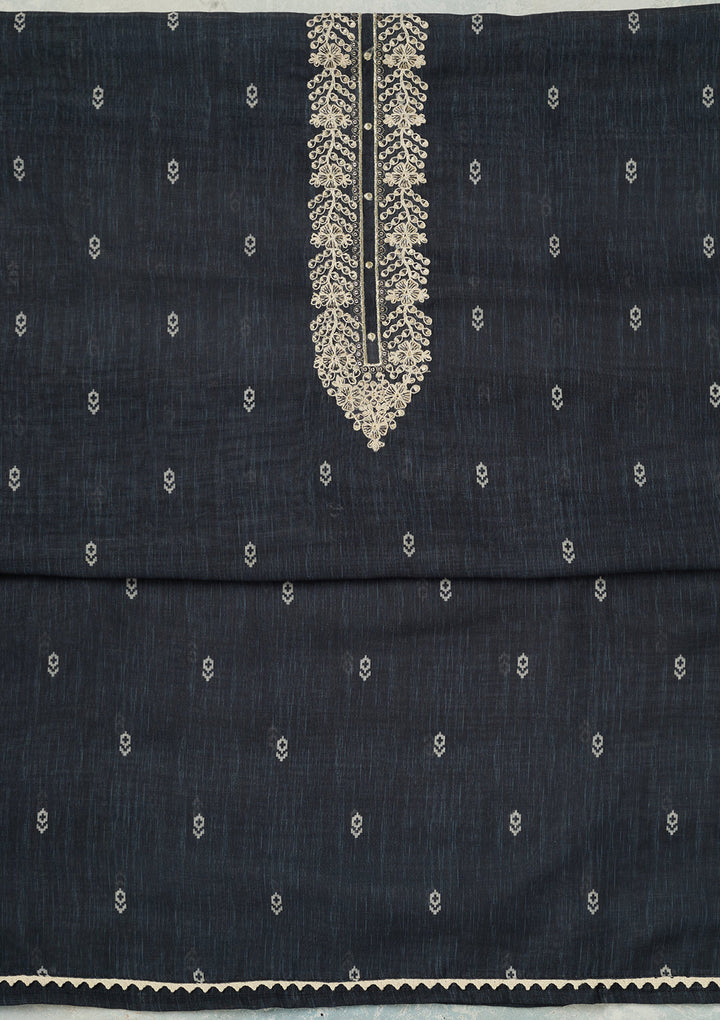 Black Threadwork Linen Unstitched Salwar Suit