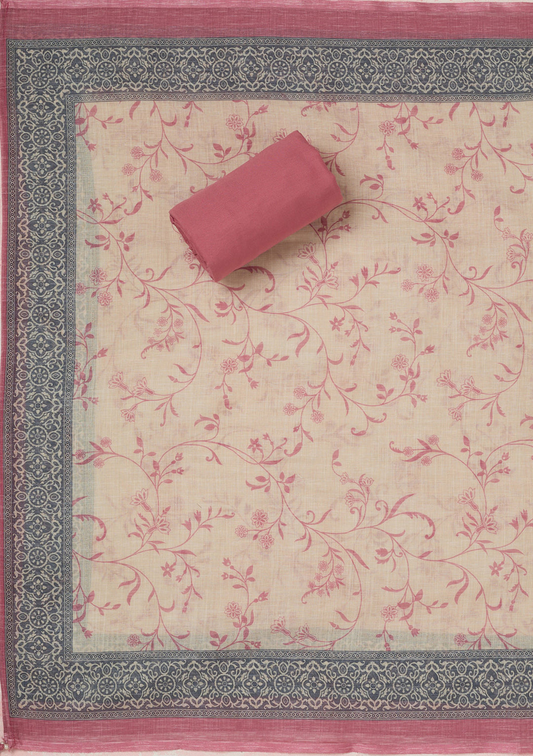 Onion Pink Threadwork Linen Unstitched Salwar Suit