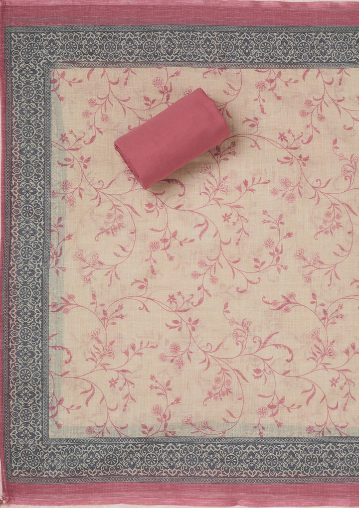 Onion Pink Threadwork Linen Unstitched Salwar Suit