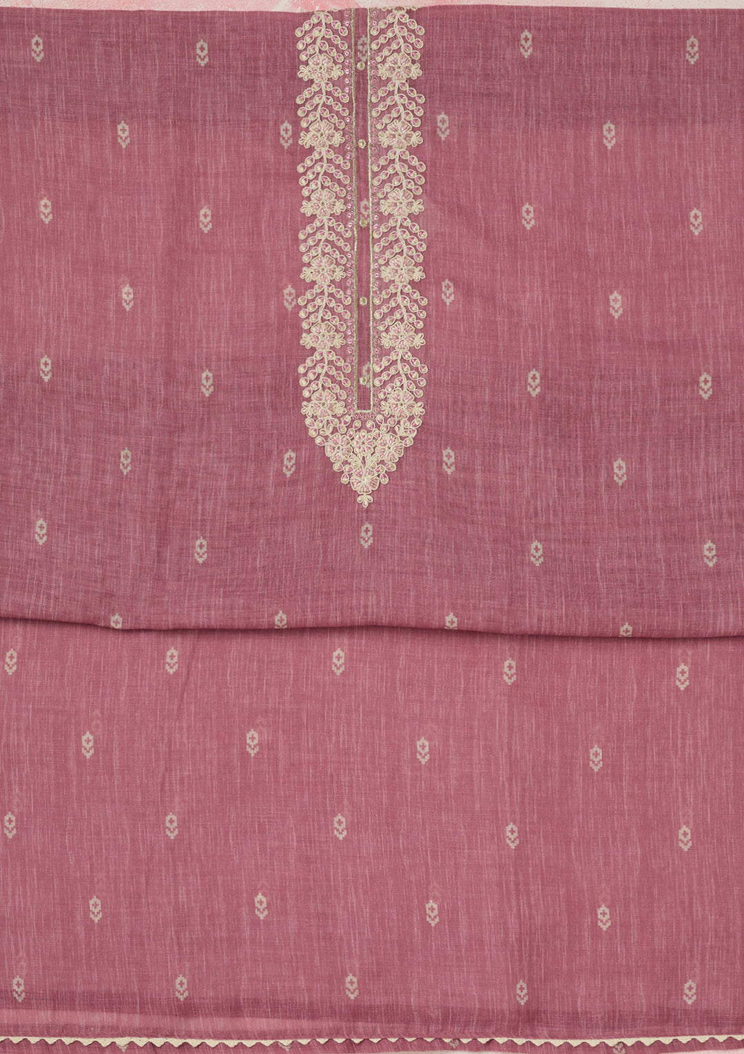 Onion Pink Threadwork Linen Unstitched Salwar Suit