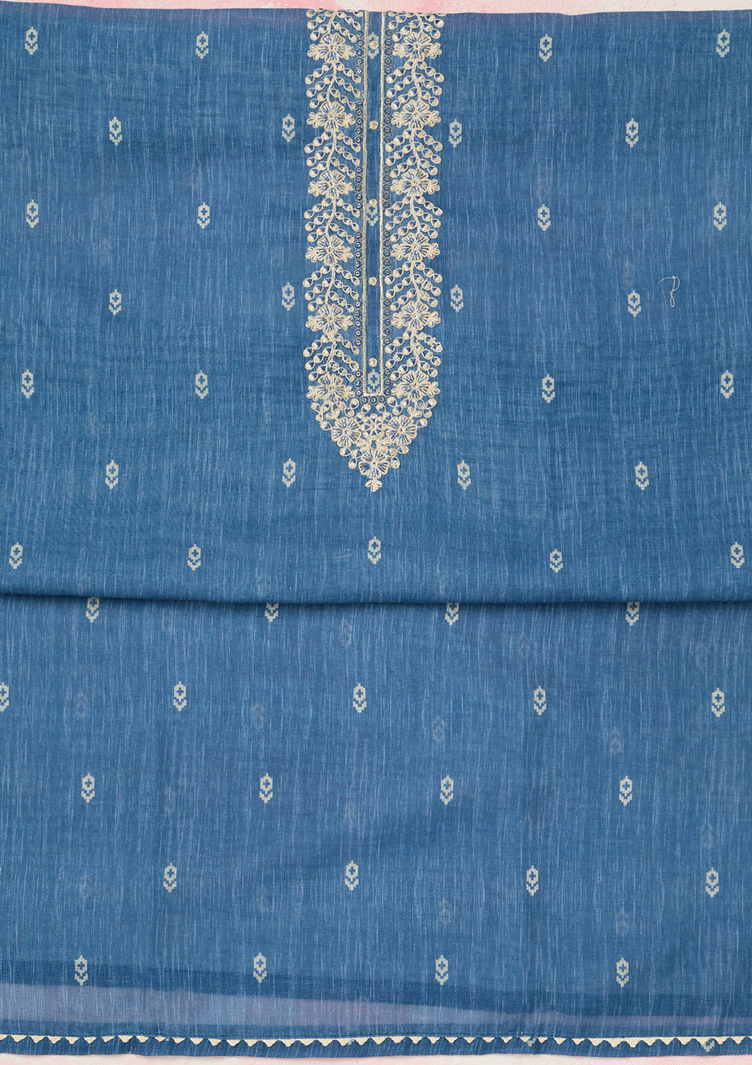 Royal Blue Threadwork Linen Unstitched Salwar Suit-koskii