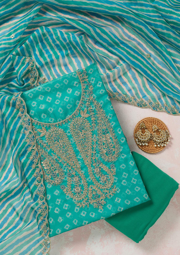 Sea Green Zariwork (Gold) Organza Unstitched Salwar Suit