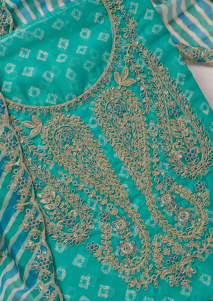 Sea Green Zariwork (Gold) Organza Unstitched Salwar Suit