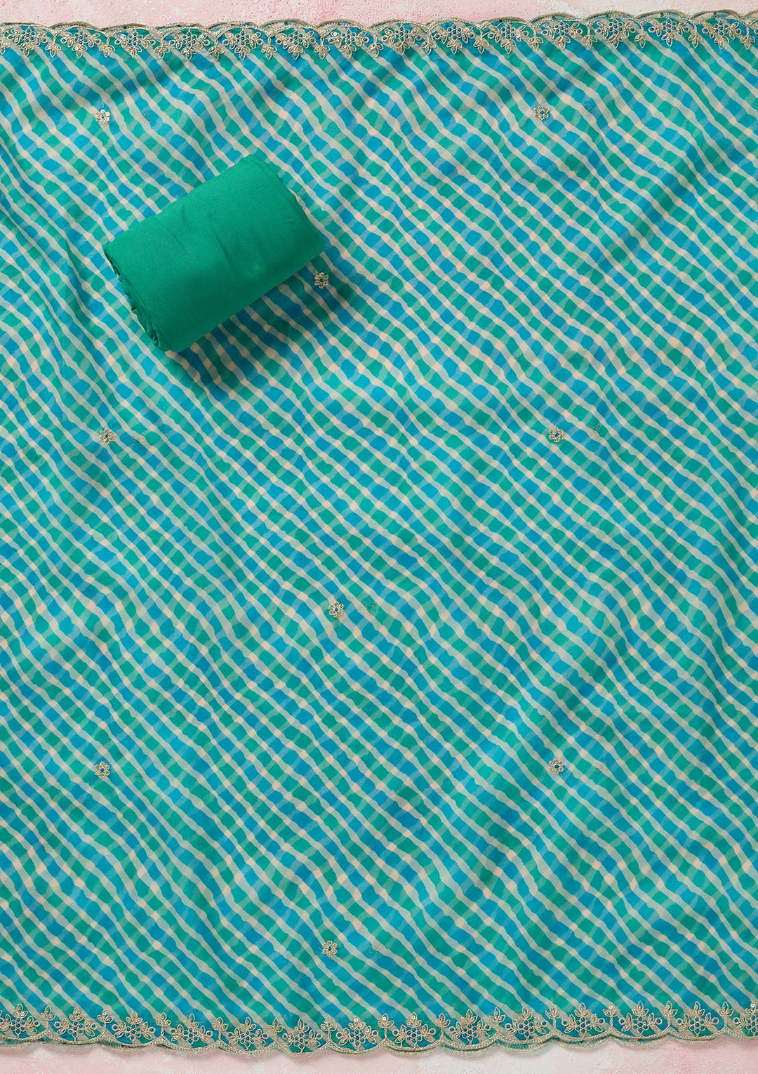 Sea Green Zariwork (Gold) Organza Unstitched Salwar Suit