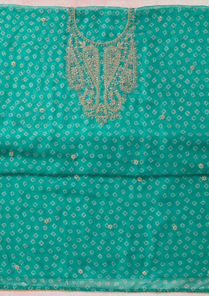 Sea Green Zariwork (Gold) Organza Unstitched Salwar Suit