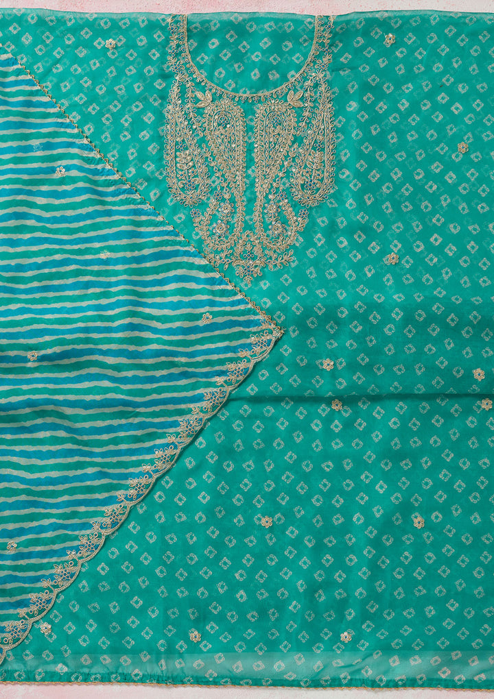 Sea Green Zariwork (Gold) Organza Unstitched Salwar Suit