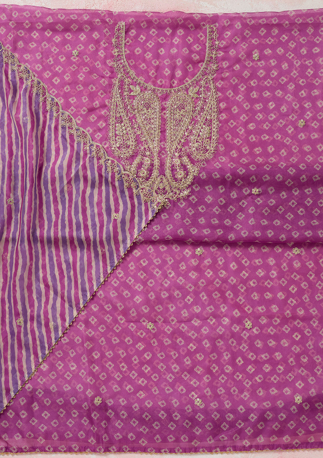 Violet Zariwork (Gold) Organza Unstitched Salwar Suit