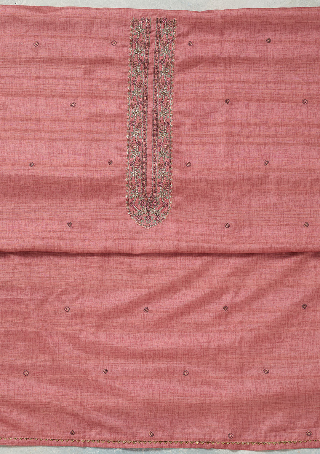 Onion Pink Threadwork Chanderi Unstitched Salwar Suit