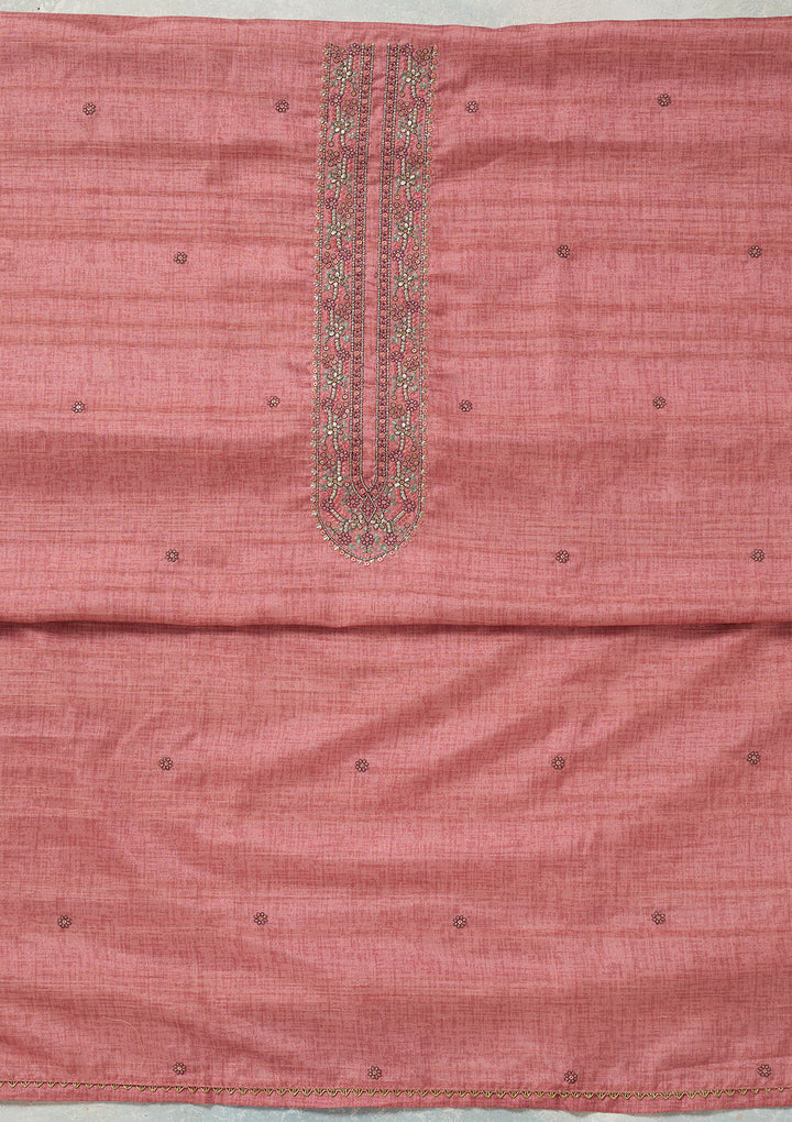 Onion Pink Threadwork Chanderi Unstitched Salwar Suit