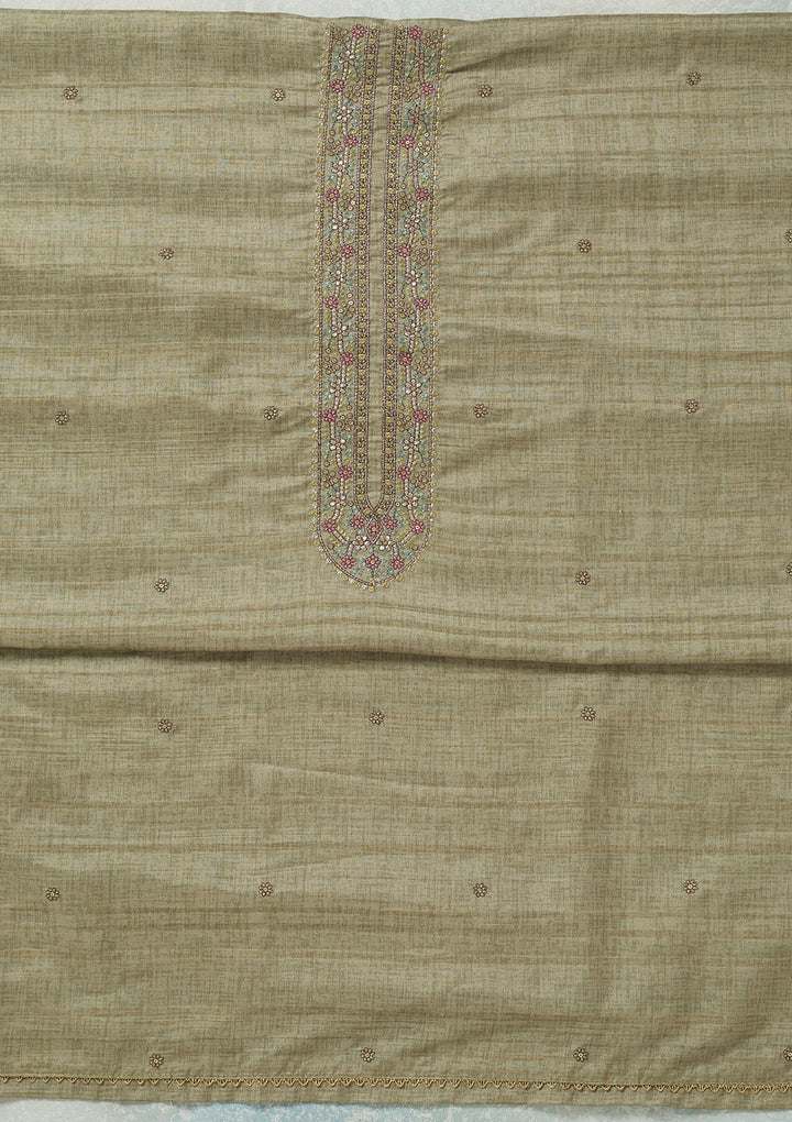 Pista Green Threadwork Chanderi Unstitched Salwar Suit