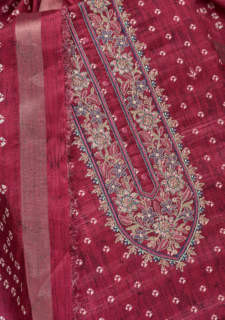 Pink Threadwork Organza Unstitched Salwar Suit