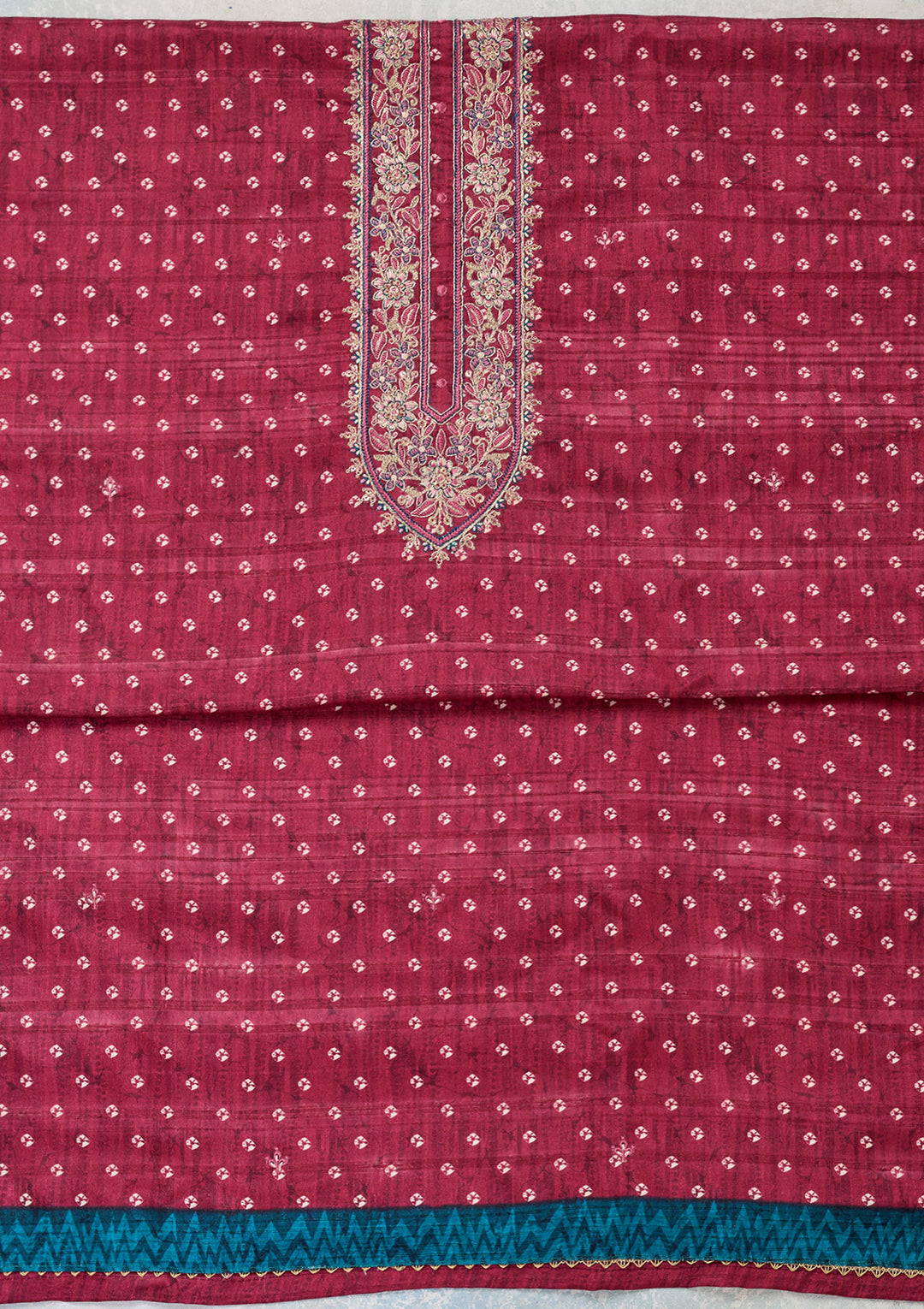 Pink Threadwork Organza Unstitched Salwar Suit