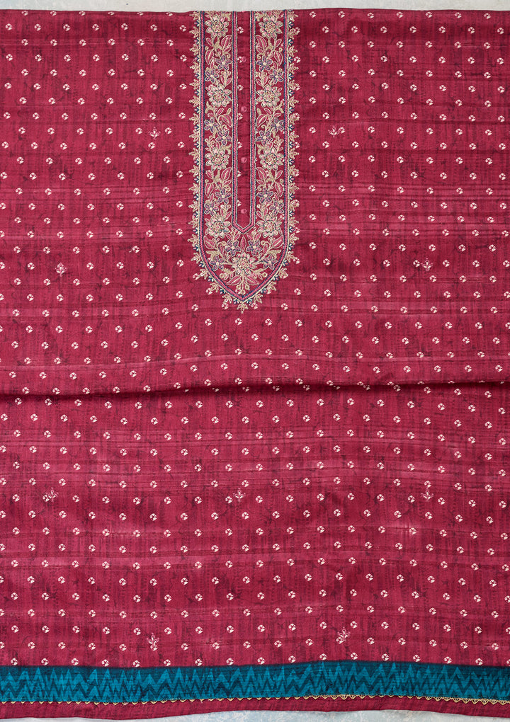 Pink Threadwork Organza Unstitched Salwar Suit
