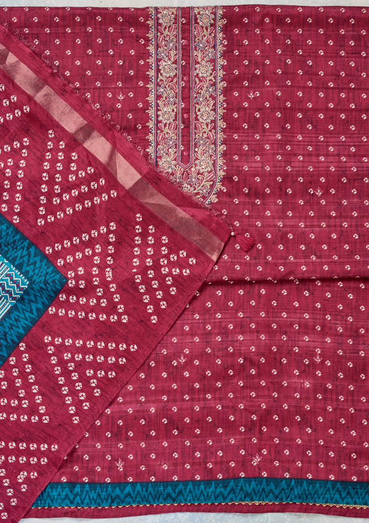 Pink Threadwork Organza Unstitched Salwar Suit