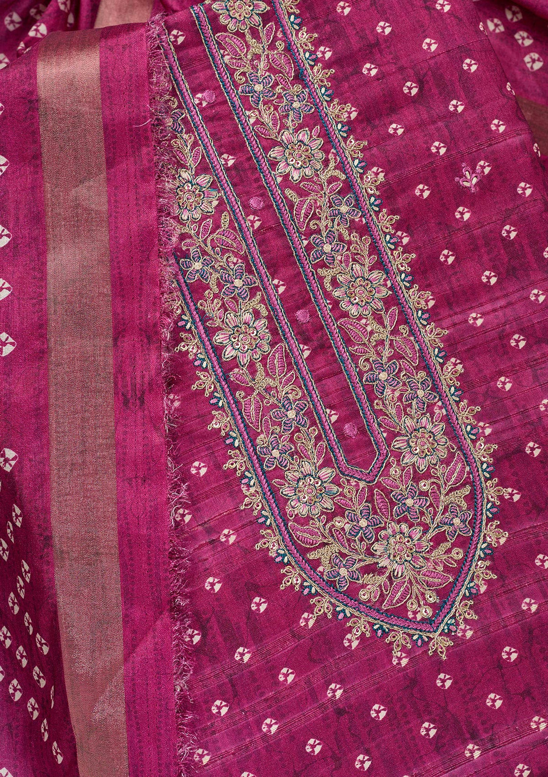 Wine Threadwork Organza Unstitched Salwar Suit