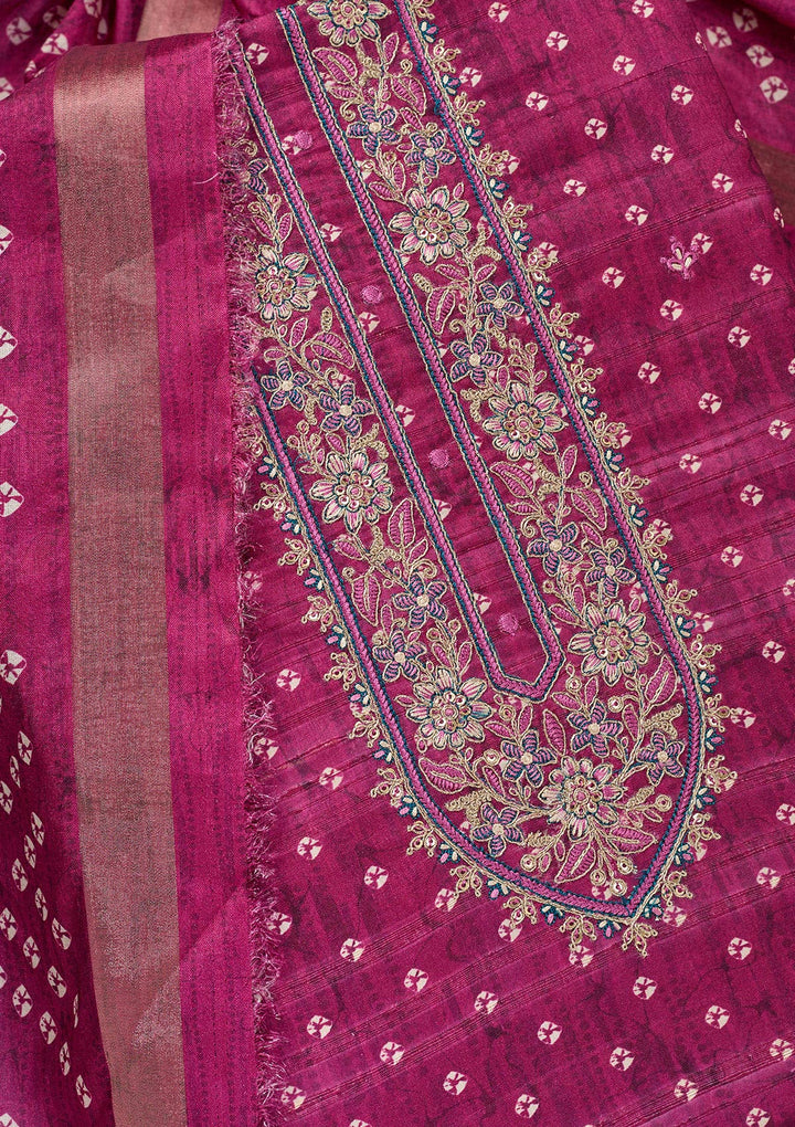 Wine Threadwork Organza Unstitched Salwar Suit