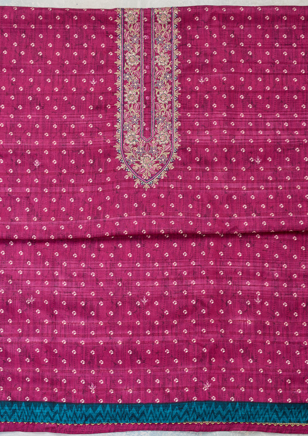 Wine Threadwork Organza Unstitched Salwar Suit