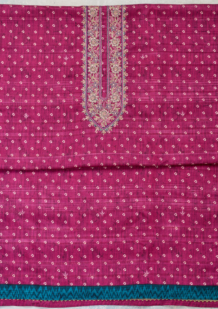 Wine Threadwork Organza Unstitched Salwar Suit