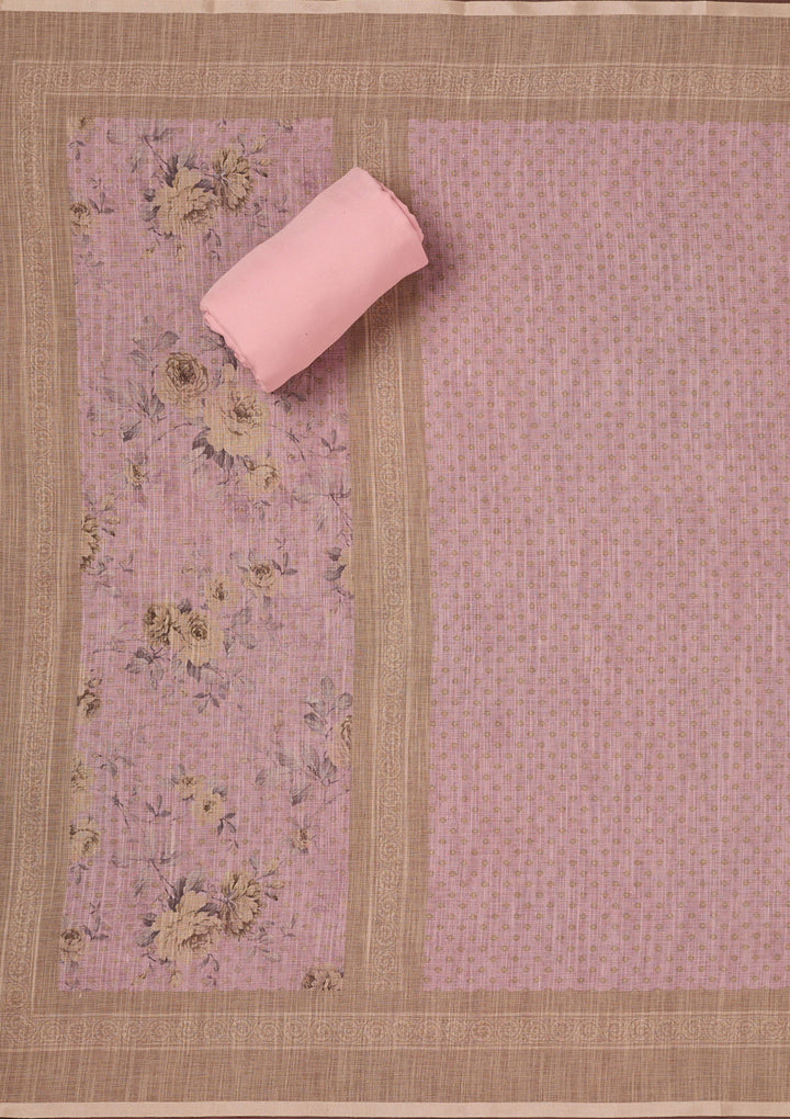 Baby Pink Threadwork Linen Unstitched Salwar Suit