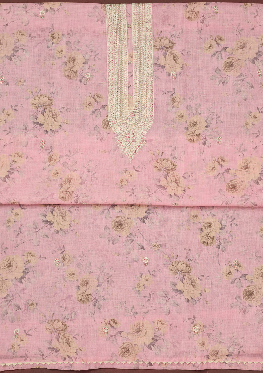 Baby Pink Threadwork Linen Unstitched Salwar Suit