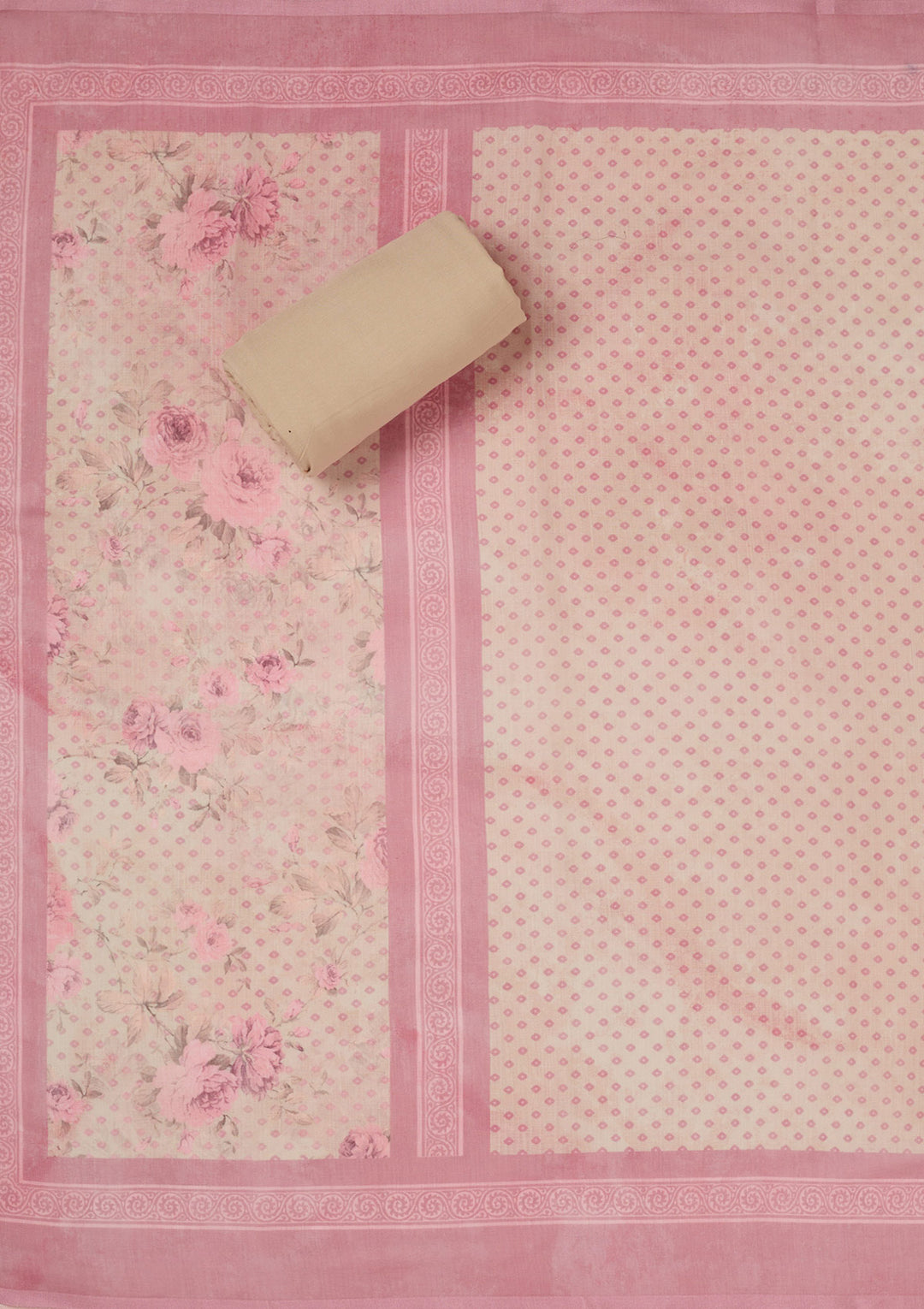 Cream Threadwork Linen Unstitched Salwar Suit