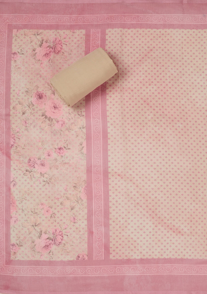 Cream Threadwork Linen Unstitched Salwar Suit