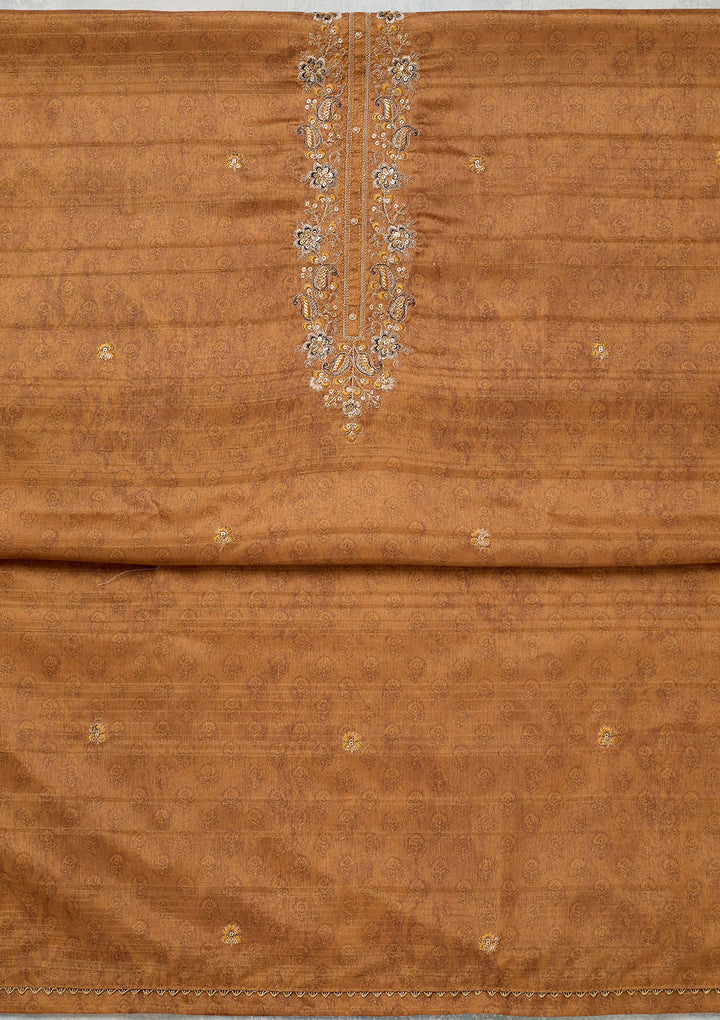 Mustard Threadwork Chanderi Unstitched Salwar Suit