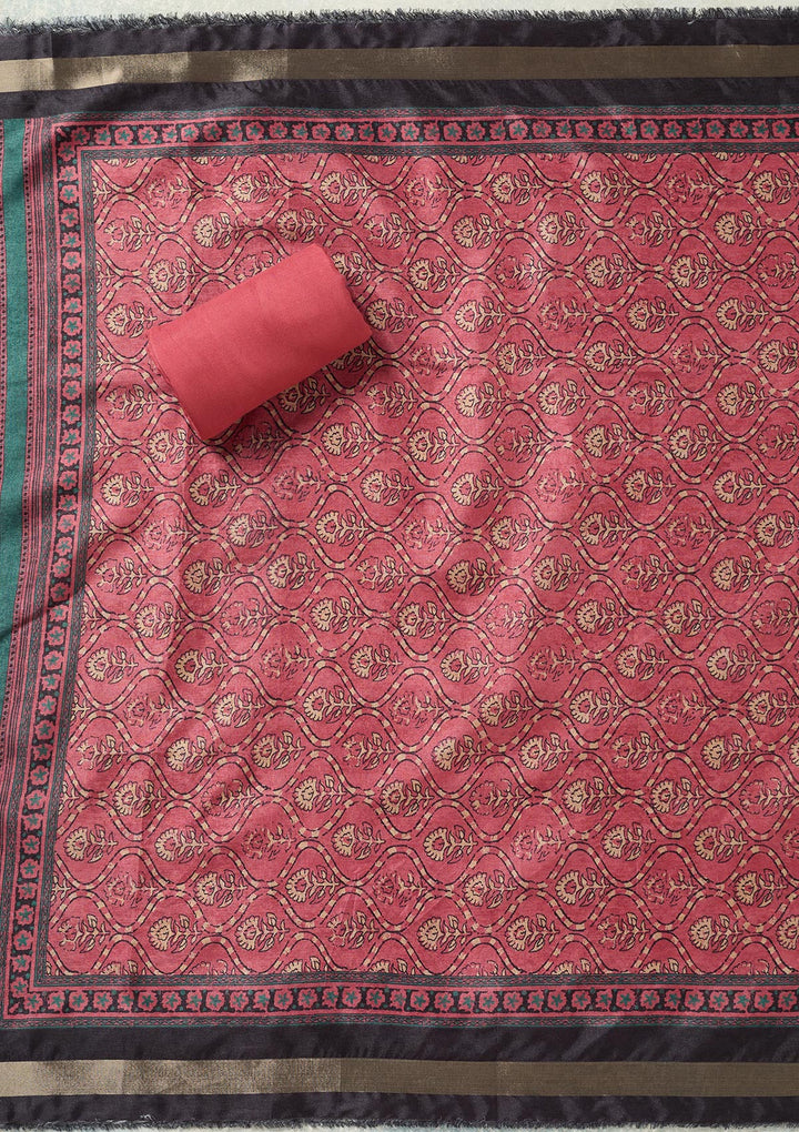 Onion Pink Threadwork Chanderi Unstitched Salwar Suit