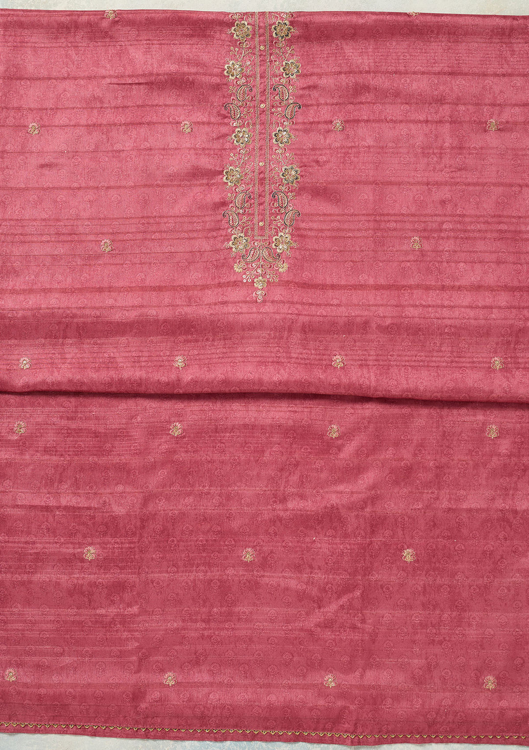 Onion Pink Threadwork Chanderi Unstitched Salwar Suit