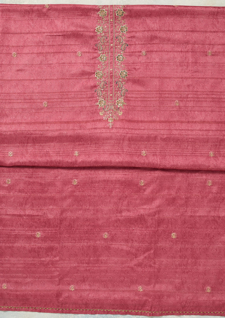 Onion Pink Threadwork Chanderi Unstitched Salwar Suit