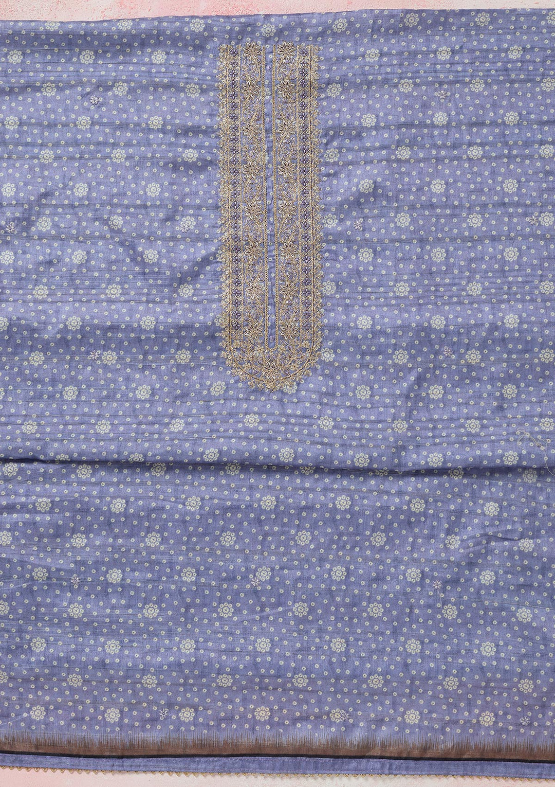 Blue Zariwork (Gold) Chanderi Unstitched Salwar Suit
