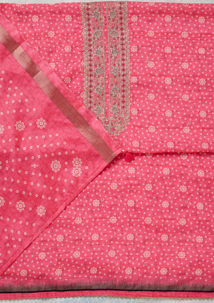 Pink Zariwork Chanderi Unstitched Salwar Suit