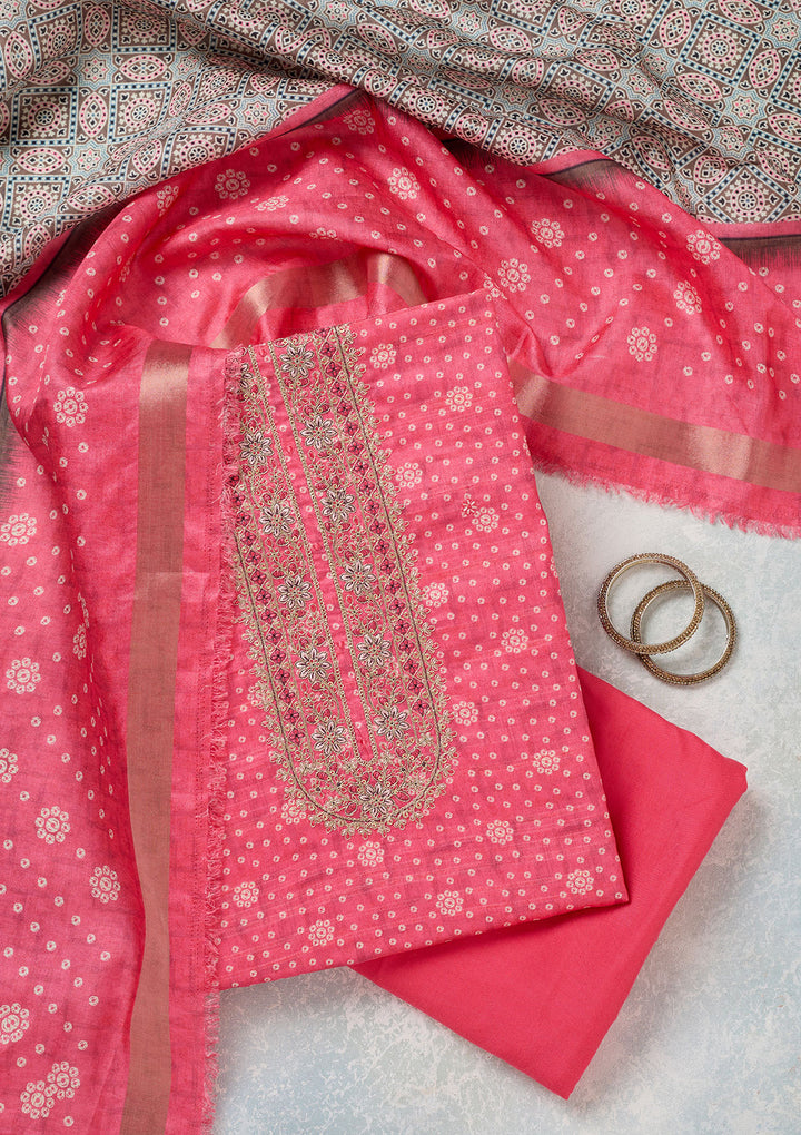 Pink Zariwork Chanderi Unstitched Salwar Suit
