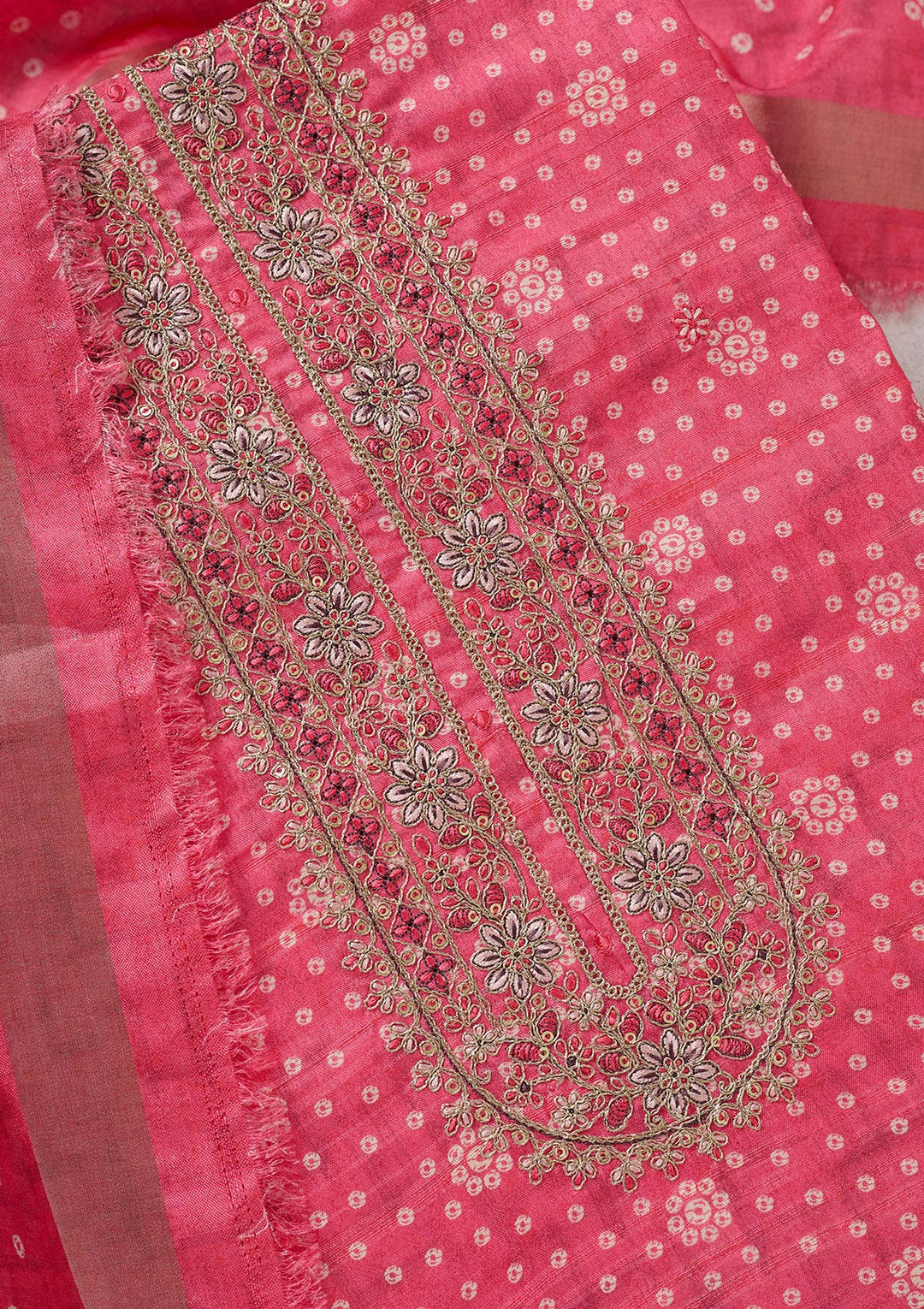 Pink Zariwork Chanderi Unstitched Salwar Suit