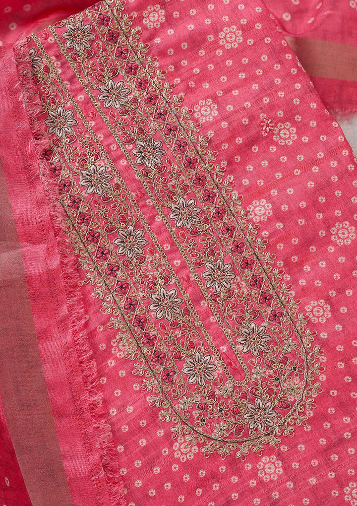 Pink Zariwork Chanderi Unstitched Salwar Suit