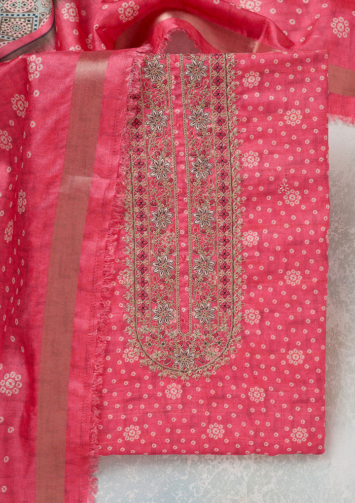 Pink Zariwork Chanderi Unstitched Salwar Suit