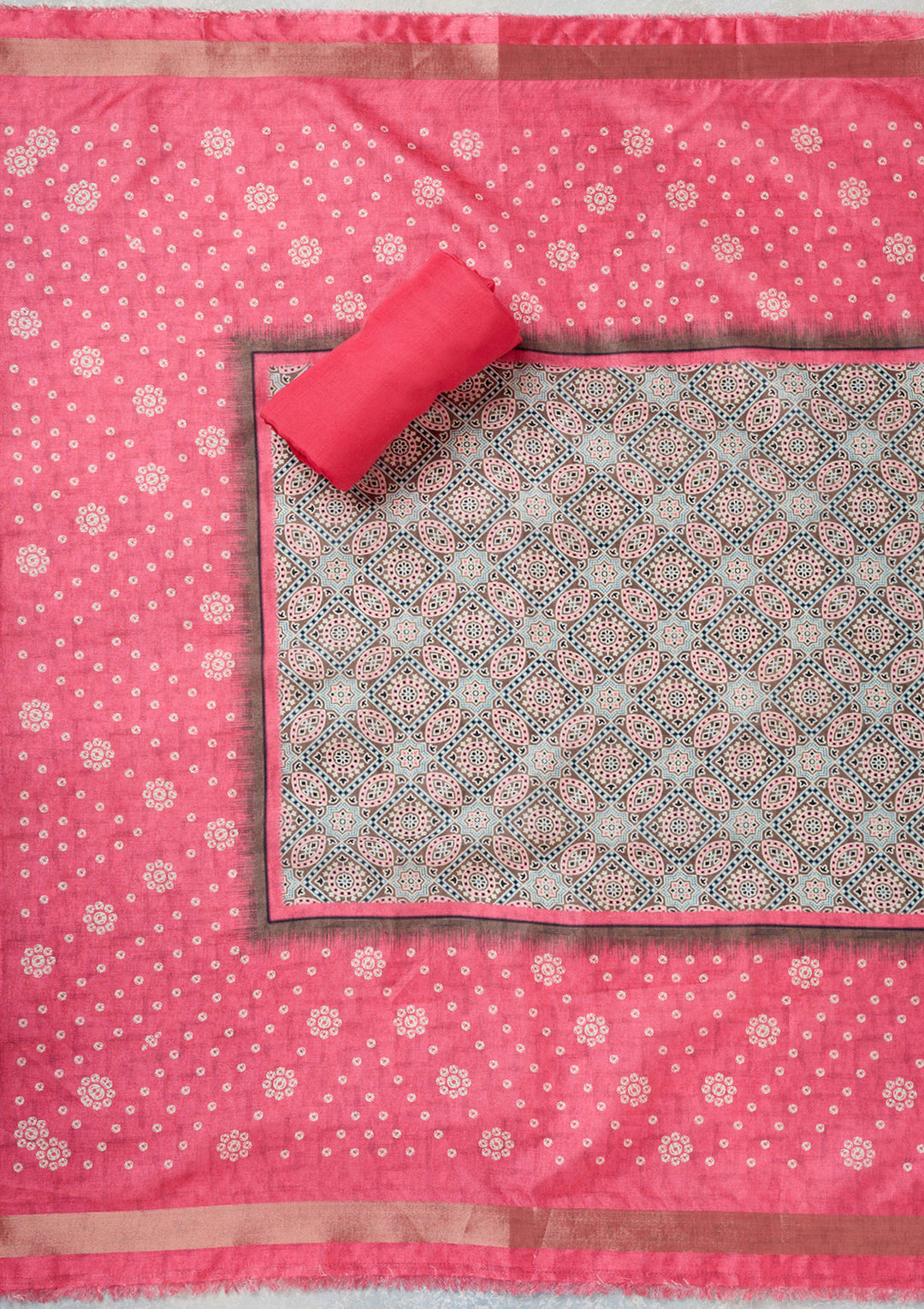 Pink Zariwork Chanderi Unstitched Salwar Suit