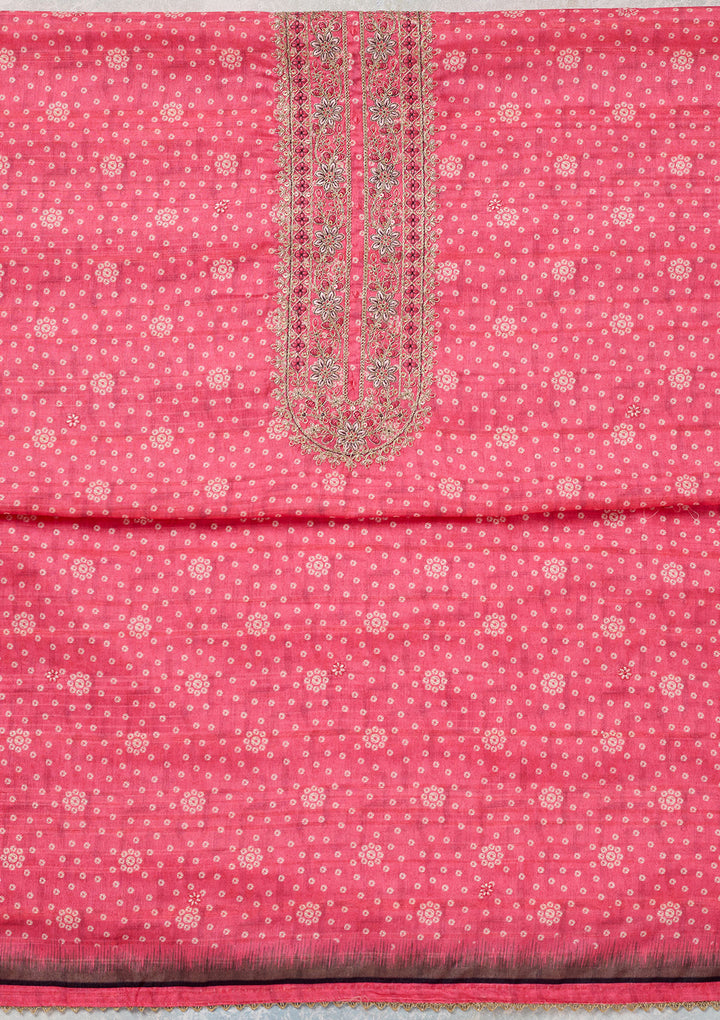 Pink Zariwork Chanderi Unstitched Salwar Suit