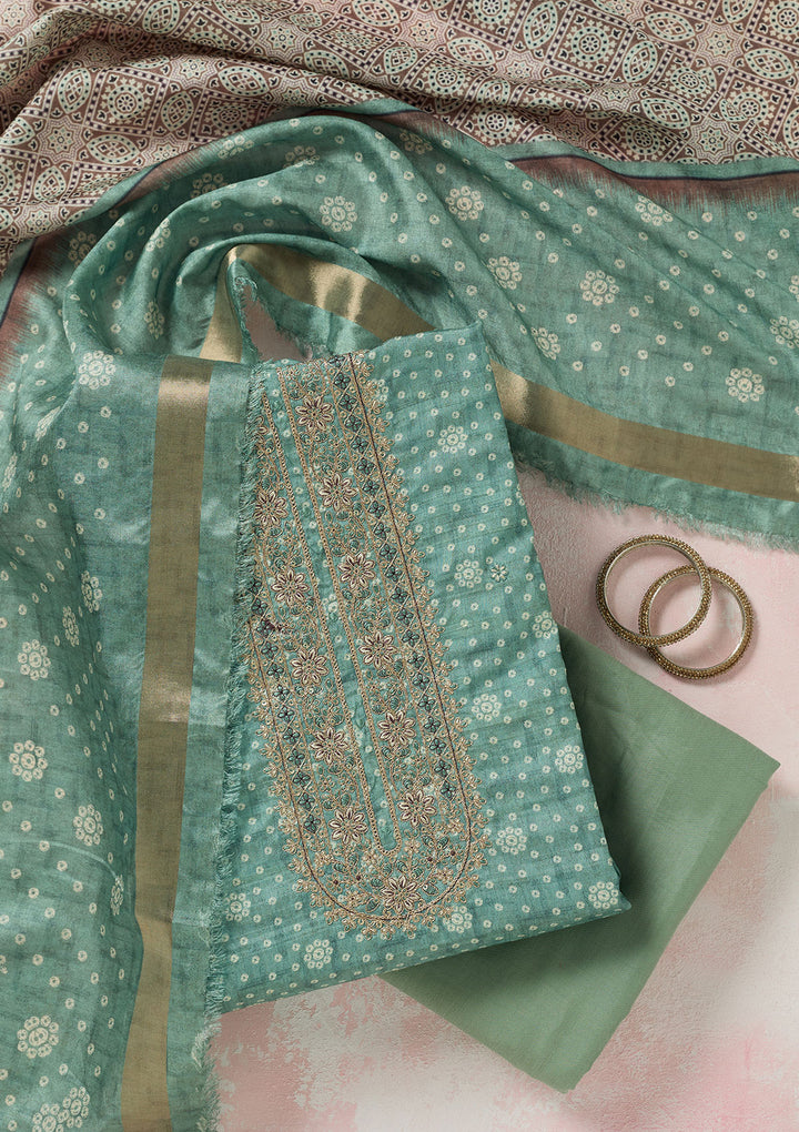 Sea Green Zariwork Chanderi Unstitched Salwar Suit