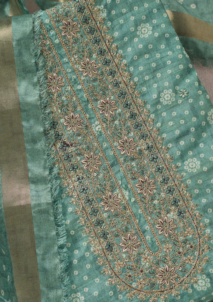 Sea Green Zariwork Chanderi Unstitched Salwar Suit