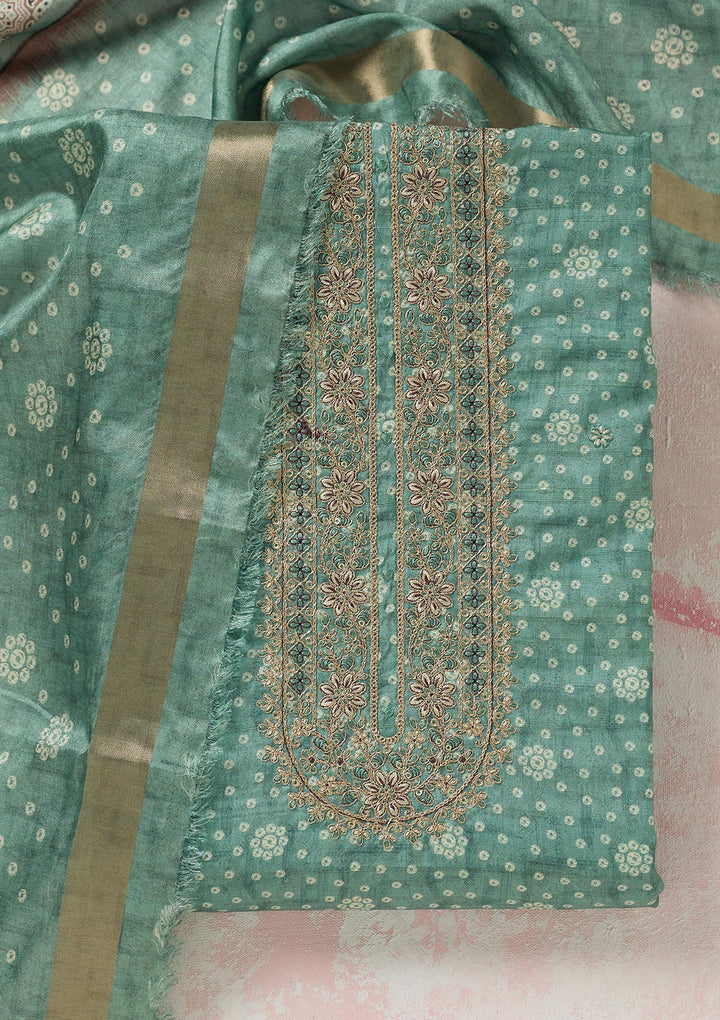 Sea Green Zariwork Chanderi Unstitched Salwar Suit