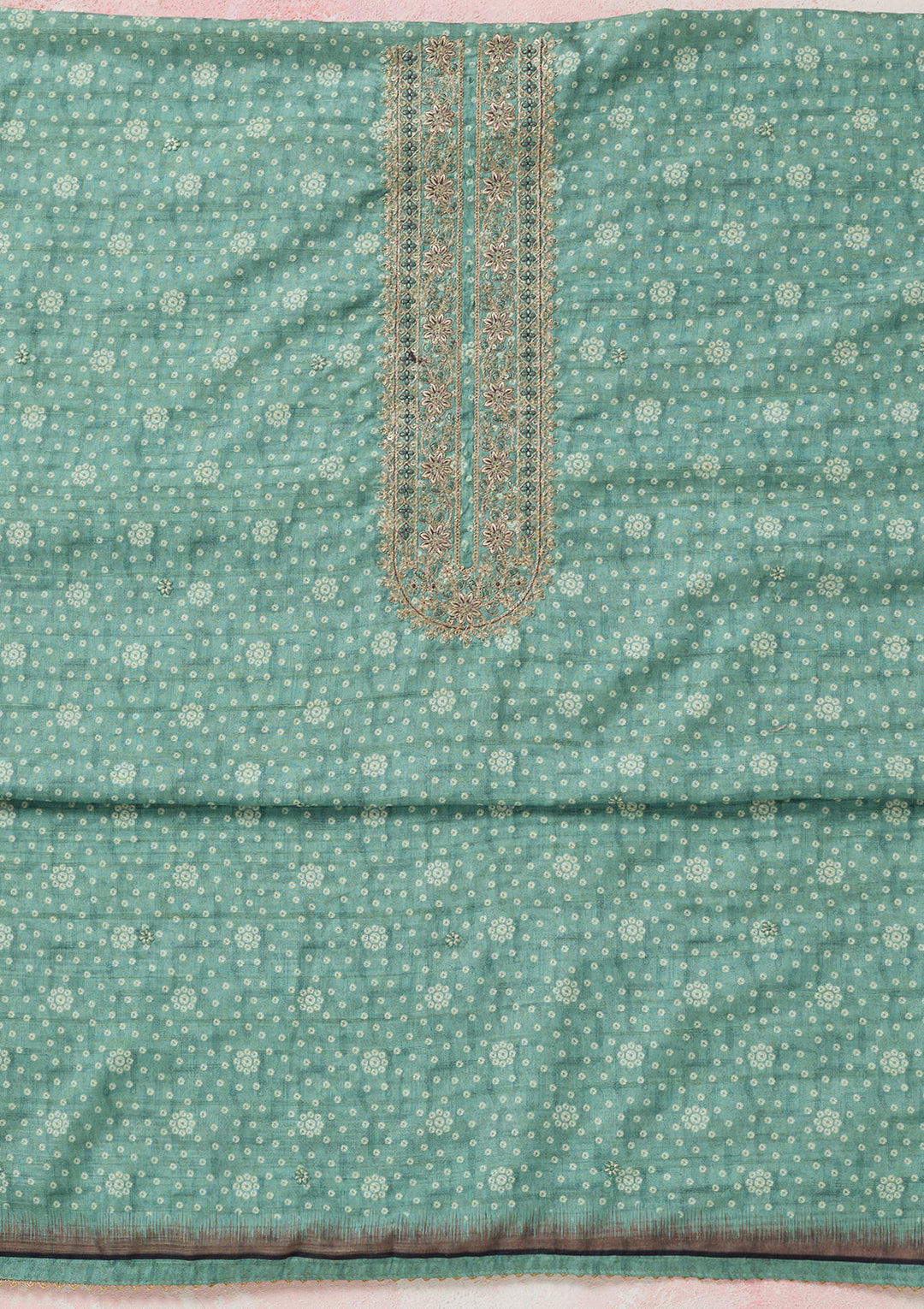Sea Green Zariwork Chanderi Unstitched Salwar Suit