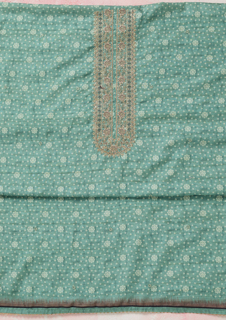 Sea Green Zariwork Chanderi Unstitched Salwar Suit