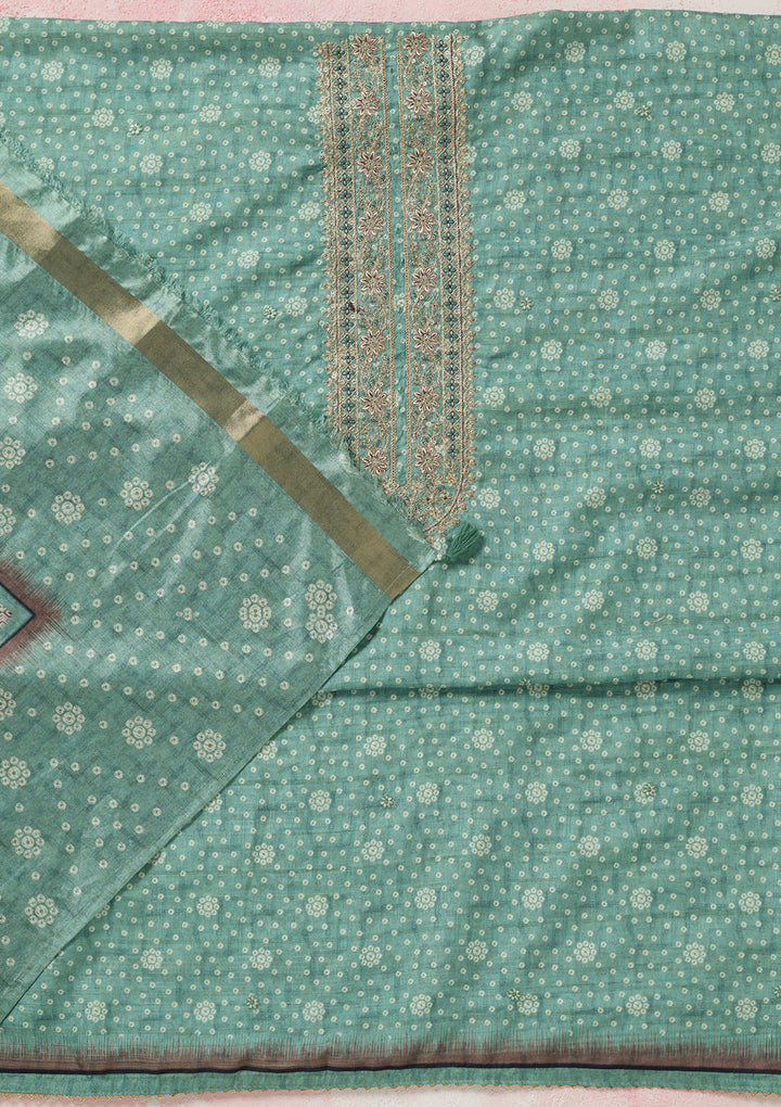 Sea Green Zariwork Chanderi Unstitched Salwar Suit